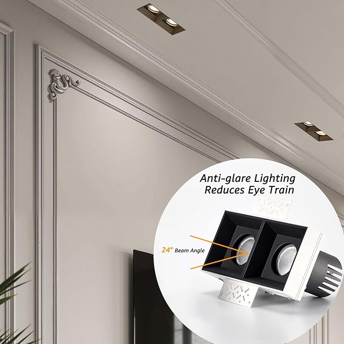 LED Square Recessed Lighting 4 Pack, 24W Aluminum Trimless Downlight, Adjustable Ceiling Light with junction Box, 5 CCT 2700K-6000K, TRIAC Dimming Rotation Spotlight for Living Room Bedroom Hallway