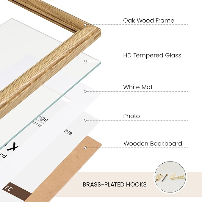 Natural Oak 12x12 Picture Frames Mat to 8x8 Picture Display Set of 3,Original Wood Handcrafted 12x12 Poster Frame with Tempered Glass Graduation Family Wedding Certificate Photo Wall Mounted