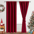 JIUZHEN Christmas Blackout Curtains for Bedroom - Thermal Insulated Room Darkening Rod Pocket Curtains for Living Room, Set of 2 Panels with Tiebacks, 42 x 84 Inch Length, Red