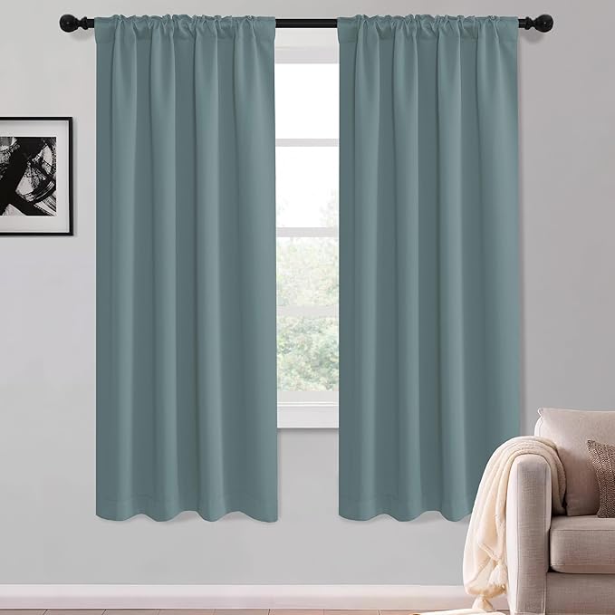 KGORGE Dusty Blue Curtains 63 inch Length, Privacy Thermal Insulation Room Darkening Noise Reducing Drapes for Bedroom Nusery Living Room, Back Tab Rod Pocket, W52 x L63 inches, 2 Panels