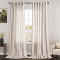 Nanspring Beige Linen Curtains 90 Inches Long for Living Room Back Tab and Rod Pocket Semi Sheer Privacy Curtains Farmhouse Linen Cotton Textured Curtain for Bedroom 70x90,2 Panel