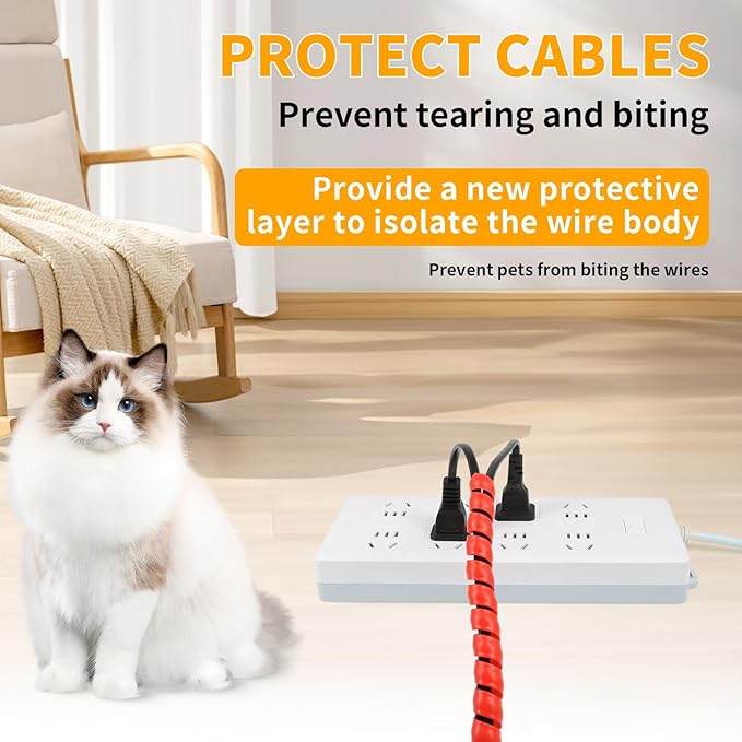 Spiral Cable Wrap, 16.4ft, 33ft Wire Protection Sleeve Cover Cable Organizer Pipe Flexible Spiral Wrap Winding Tube Prevent Cat from Chewing Cables (Red, 8mm (5/16")-16.4ft)