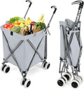 GOFLAME Folding Shopping Cart on Wheels, Waterproof Grocery Cart with Removable Cover and 360° Swiveling Wheels, Collapsible Utility Cart for Groceries and Laundry, 120LBS Load Capacity, Gray