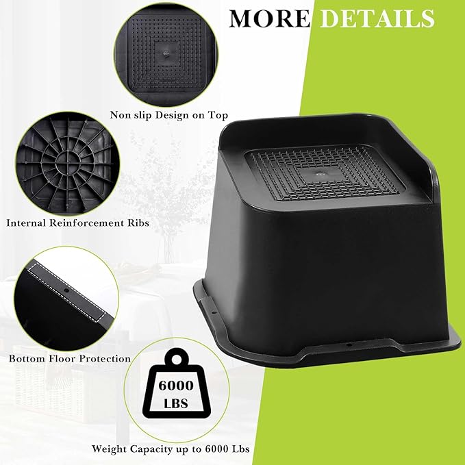 Bed Risers 2 inch, 3 inch, 4 inch, 6 inch, 8 inch Heavy Duty, Oversized Furniture Riser for Couch Sofa Table Chair Leg Frame Dorm, Support up to 6000 Lbs (Black 8 Pack, 4 inch)