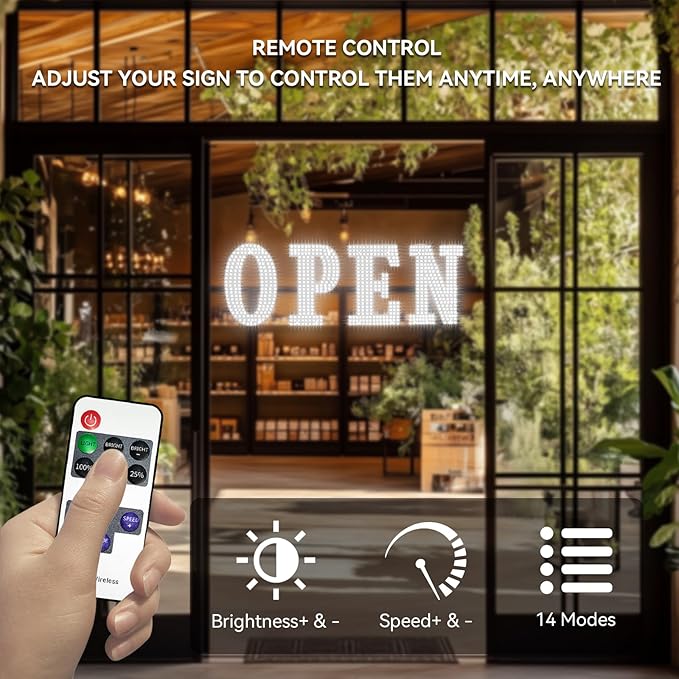 30" x 10" Large LED Open Sign with Remote Control High Bright Visibility Business Open Sign 14 Mode Suitable for Shop, Bar, Hotel, Retail and Restaurant