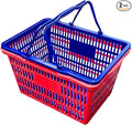 Stackable Plastic Shopping Baskets, Red and Blue, Easy-Grip Handles for Grocery, Retail, Liquor Stores, Home Use (2-pack, Red & Blue Assorted)