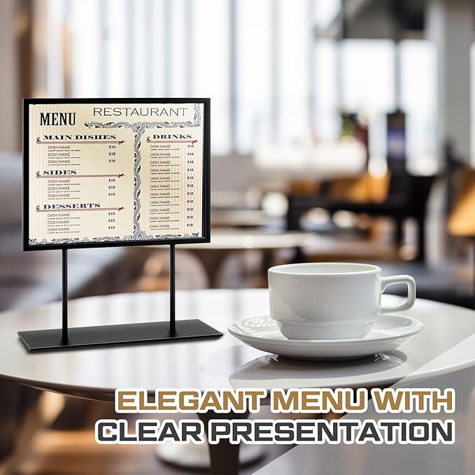 Zhengmy Tabletop Sign Holder with Flat Base Double Sided Countertop Sign Holder Desktop Display Stand Metal Poster Display Stand for Office Store Restaurant Hotels, Black(11" X 8.5",Horizontal,2 Pcs)