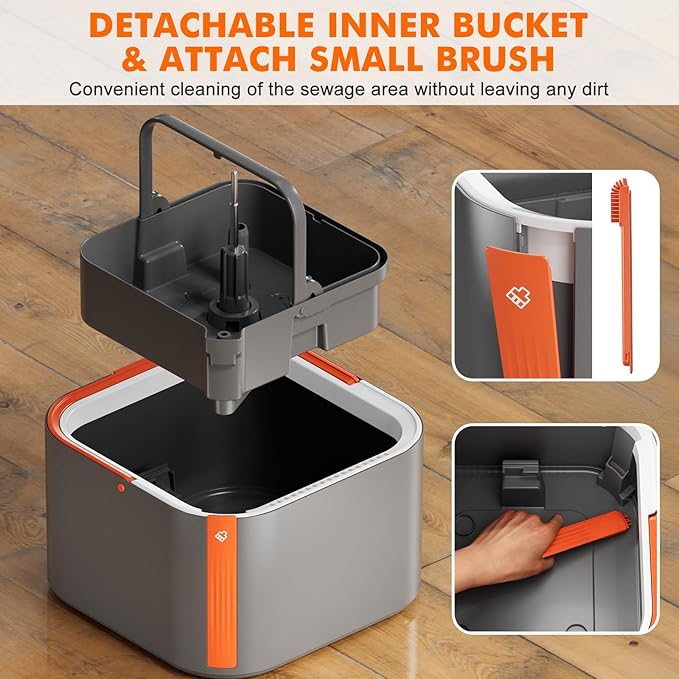 KZKR Upgraded Spin Mop and Bucket Set, Separate Clean and Dirty Water System, 360° Foldable Square Mop Head with Washable Microfibe Mops Pad, Detachable Bucket for Home Floor Cleaning