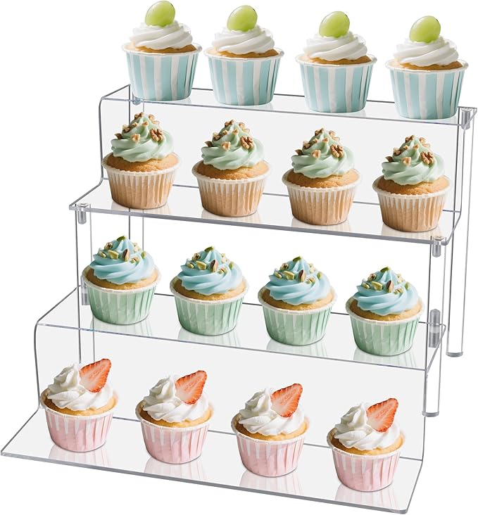 Acrylic Display Riser Stand, 4 Tier Cupcake Tower Stand, Clear Display Rack for Perfume,Figures,Spice, Tiered Spice Rack Organizer