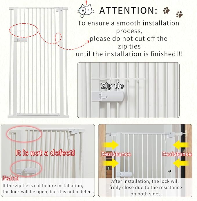 Lumizone Extra Tall Cat Gate 61.02" High Pressure Mounted Extra Wide 2025 New (17 Sizes) 1.37" Gap No Drilling Auto-Close One-Handed Operation Tall Pet Gate for Dogs(White, 61.02" H x 29.92"-59.44" W)