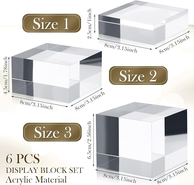Geelin 3 Pcs Acrylic Risers Stand Display Block Decor Riser Christmas Decor Clear Polished Acrylic Cube Solid Pedestal Stand Square for Jewelry Perfume Photography Collection Food Doll Wedding 3 Size