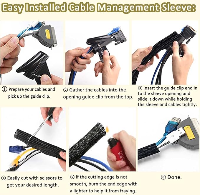 13 1/8ft -5/8Inch Cable Management Sleeve Split Black Cord Protectors Cat Dog Pet Proof - Braided Self-Closing Wire Loom Tubing for Desk PC/TV/Computer/Home Theater/Engine Bay Wire Organizing