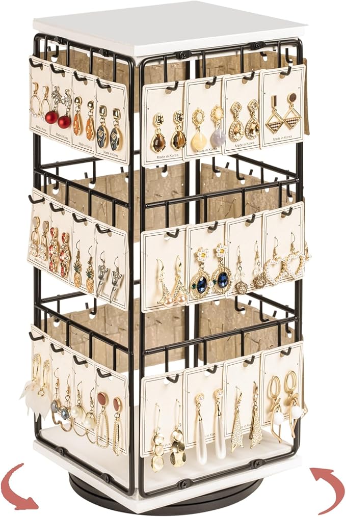 360 Rotating Earring Display Stands for Selling, Earring Rack Display Holder Stand, Jewelry Display for Vendors Selling Earring Cards, Necklaces, Bracelets, Hair Accessories (48 Hooks)