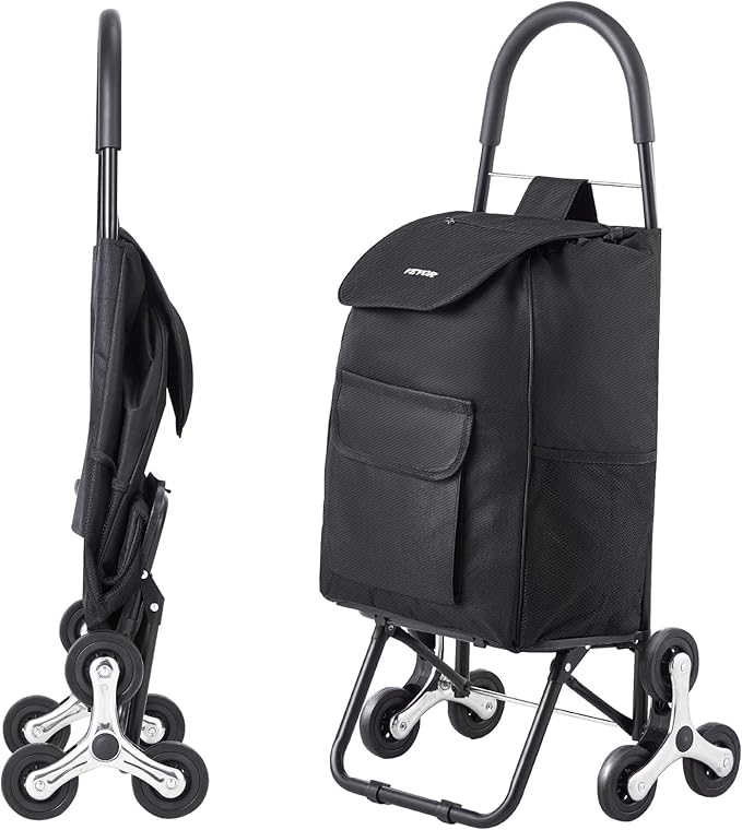 VEVOR Stair Climber Cart, 36L Capacity, Grocery Cart Laundry Stair Climbing Handcart with 6 Wheels & Oxford Cloth Bag, Foldable Stair Climber Hand Truck for Grocery Laundry, Black