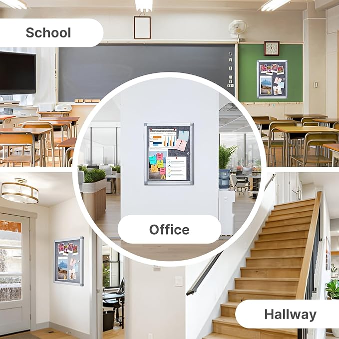 Enclosed Bulletin Board 20x16 Inch Outdoor Notice Board Tamper-Proof Flannel Lockable Display Cases with Aluminum Frame, All Weather Pinboard for Hospital, Restaurant Kitchen, Office