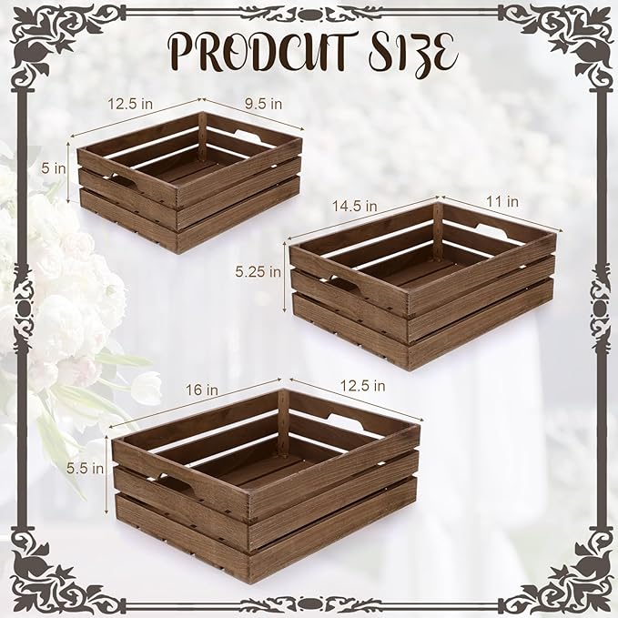 Soaoo 3 Pcs Decorative Nesting Wooden Crates for Storage Display, 3 Sizes Rustic Wood Decorative Storage Crates with Handle Farmhouse Crate Box Container(Stone Gray)