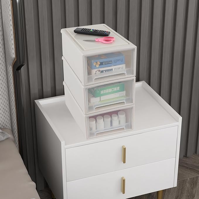 12 Quart Stackable Plastic Drawer Unit, Stacking Desktop Drawer Boxes, 3 Packs