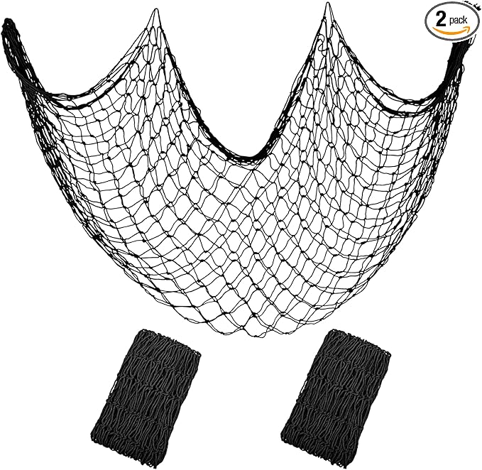 Decorative Fishing Net 80x40 Inch, Patioland 2 Pack Large Black Picture Fish Net, Wall Photo Hanging Fishnet for Nautical Mermaid Pirate Ocean Themed Hawaii Beach Under The Sea Party Decorations