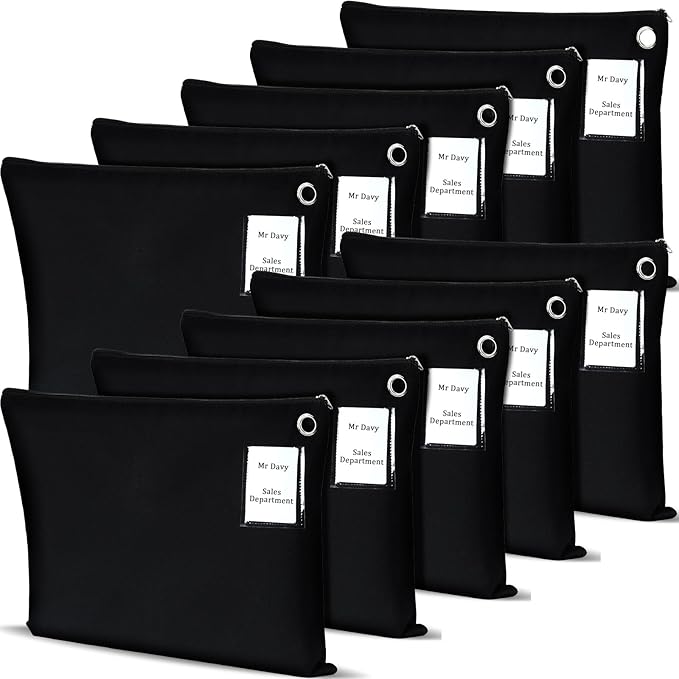 10 Pcs Interoffice Mailer Canvas Transit Sack Zipper Bag 18" x 14" Large Zipper Pouch with Grommet Interoffice Mail Bag (Black)