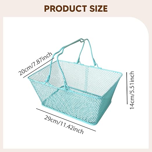 Shopping Basket Wire Portable Multipurpose Vegetables Fruit Storage with Handles for Garden Retail Store Pantry, Blue