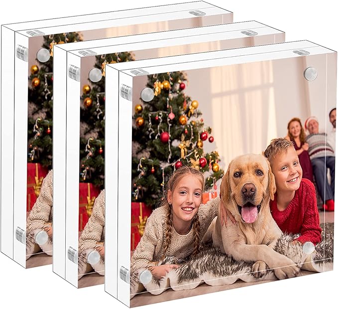 NIUBEE 4x4 Acrylic Frames 3 Pack, Double Sided Clear Picture Print Display Holder