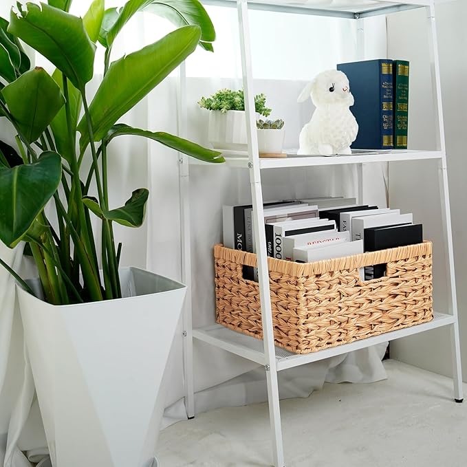 Large Wicker Basket, Hand-Woven Basket for Storage, Wicker Basket with 3 Handles, Waterproof Storage Basket for Shelves (1Pack)