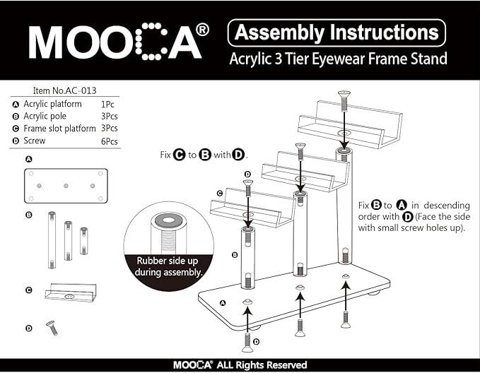 MOOCA 2 Pcs Set, 3 Tier Premium Acrylic Eyewear Display Stand, Sunglasses Rack Holder, Sunglasses Stand, Eyewear Organizer for Eyeglasses, 5 in H