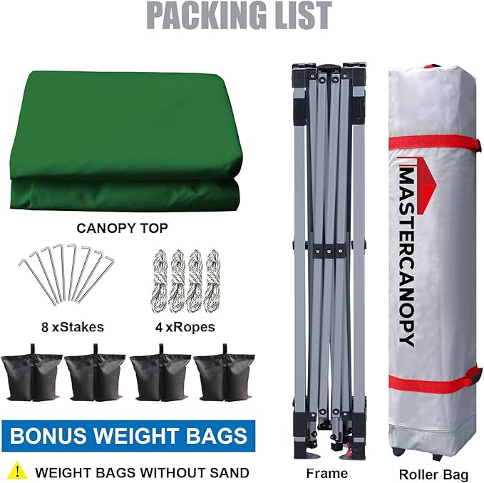 MASTERCANOPY Durable Pop-up Canopy Tent with Roller Bag (8x8, Forest Green)