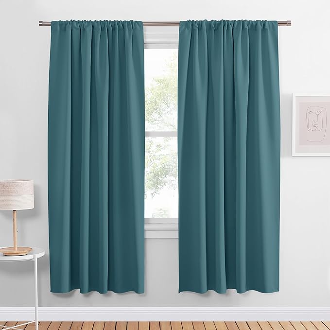 PONY DANCE Slate Blue Blackout Curtains for Living Room, Rod Pocket Thermal Insulated Black Out Window Curtain Panels for Boy's Bedroom, Slateblue, W 42 x L 72 inch, 2 Pieces