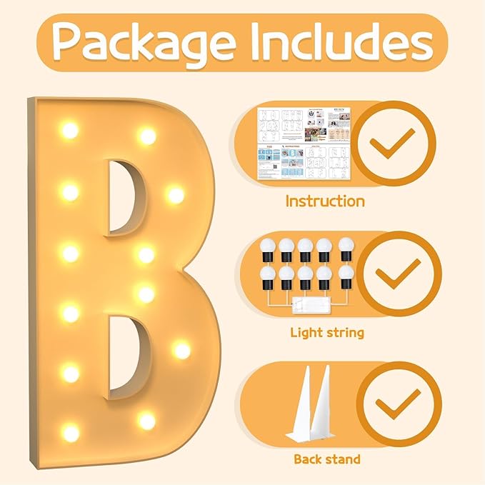 Marquee Letters 4 Feet Tall Large Light Up Letters B Birthday Engagement Party Decor Yellow Light Birthday Decorations Balloon Arch Kit Foam Sign B