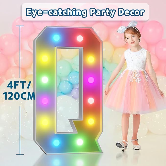 imprsv 4FT Colorful Marquee Letters Q, 18 Colors Large Light up Letters Alphabet Sign with Remote, Large Marry Me Sign, Birthday Party Decorations Anniversary Wedding Decoration