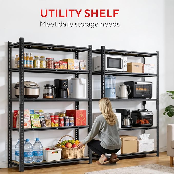 72" H Garage Shelving 3250 LBS Storage Shelves Heavy Duty，5 Tier Adjustable Metal Shelving Unit for Storage Rack Warehouse, Pantry, Closet, Kitchen (72 * 55 * 24)