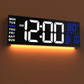 JALL 16" Large Digital Wall Mount Clock, Count Down Timer, Alarm, Big LED, RGB Color, DST, Temperature for Living Room Classroom Desk, Xmas, Birthday Gift for Senior Mom Dad (White Blue, 16 inches)