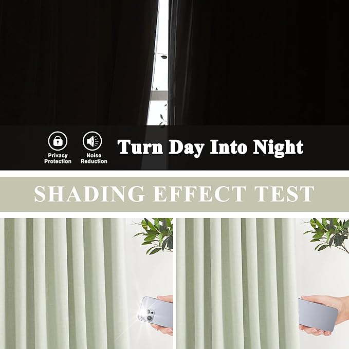 Vision Home Soft Green Pinch Pleated Full Blackout Curtains Linen Blended Room Darkening Curtain Panels 84 inch for Living Room Bedroom Thermal Insulated Pinch Pleat Drapes with Hooks 40" Wx84 Lx2