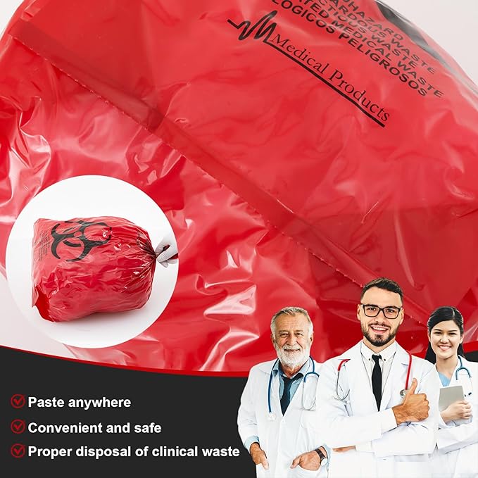 Geiserailie 200 Pcs 10 Roll 14.5" x 19" Biohazard Waste Bags 3 Gallon Infectious Red Trash Liner No Leak Hazardous Waste Containers with Hazard Symbol for Medical Waste Disposal Safe Hospital Supplies