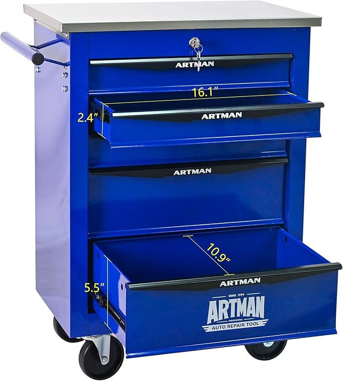 5-Drawer Heavy-Duty Rolling Tool Chest with Wheels & Steel Roof, Lockable Tool Chest Storage Cabinet for Garage, Workshop, Warehouse, and Repair Shop