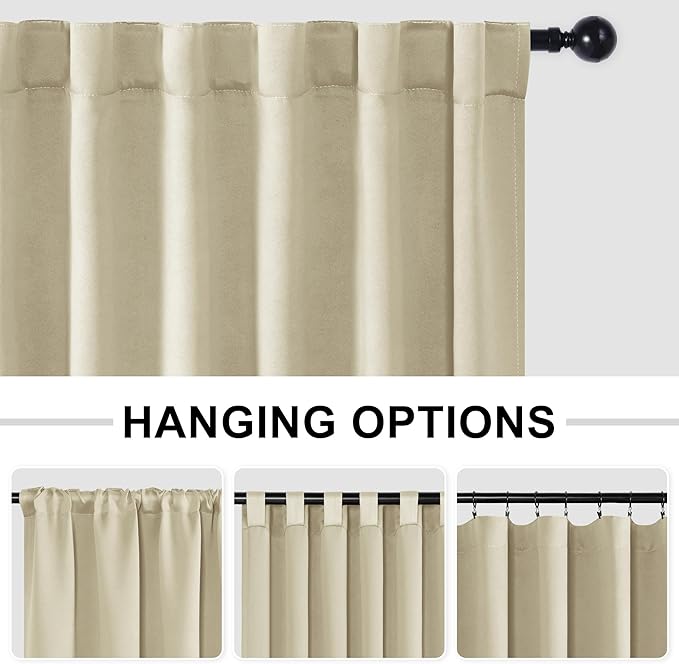 Hiasan Blackout Patio Sliding Door Curtain Extra Wide Thermal Insulated Blind Privacy Room Divider Curtain with Back Tab & Rod Pocket for Bedroom Partition Glass Door (100 x 84 Inches, Light Beige)