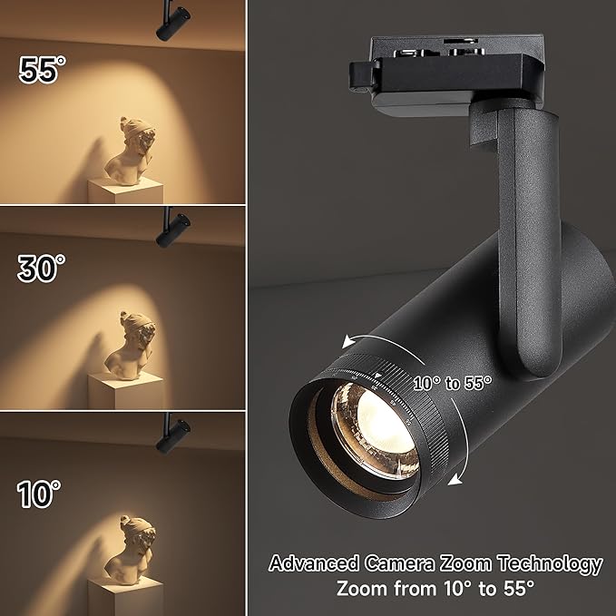 LED 12W Dimmable Track Lighting Heads with 10° to 55° Adjustable Beam Angle H Type 97 CRI 3000K Warm White Ceiling Spotlight for Accent Task Art, 1080lm, Black