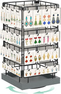 EsLuker.ly Rotating Earring Display Holder Stand for Vendors Events Selling, Large Capacity 64 Hooks Jewelry Rack with Wooden Base for Earring Card Sales, Enhances Retail Visibility(Dark Grey)