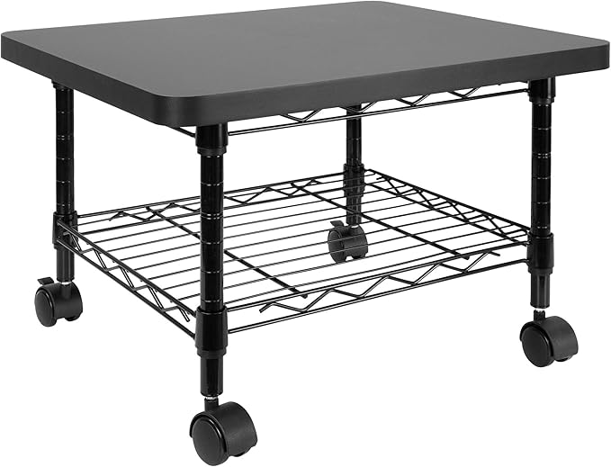 Mount-It! Under Desk Printer Stand with Wheels | Mobile Printer and Fax Cart with Storage Shelf for Office and Home Use, 2 Tiers (Black)