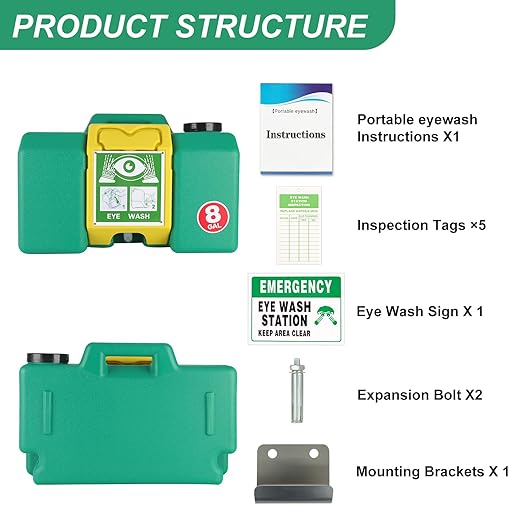 Portable Eyewash Station OSHA-Approved Emergency - Yzzwer 8 Gallon Wall Mounted Eye Wash Irrigation Kit Ansi Certified