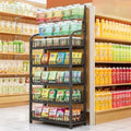 5 Tier Snack Rack Display Stand, Black Chip Rack Display Stand, Candy Display Rack with Hooks, Metal Retail Display Shelves for Store, Kitchen and Office