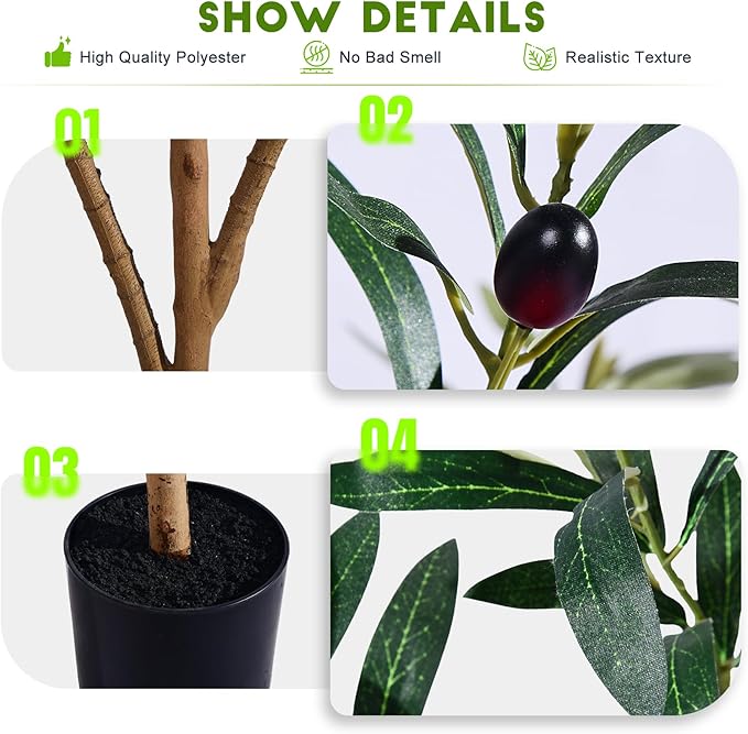 Large Artificial Olive Tree Tall Fake Olives Trees Indoor Outdoor Realistic Floor Plant Faux Plastic Plants for House Home Living Room Bedroom Office Front Porch Modern Farmhouse Silk Tree Decor