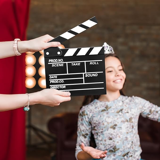 Movie Film Clapboard Hollywood Wooden-Clapper Board Directors Photography Studio Video TV Clapper Board with Erasable Pen Movie Theater Props Decor，Black Clap Board 7.8 X 7.5 inches