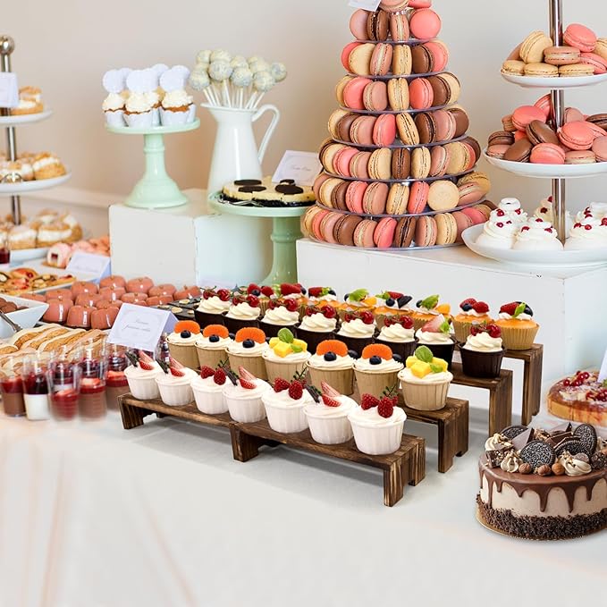 Large Display Wood Risers Wooden Stand 4 Tier Wood Racks, 2 Set 8 Pieces Cupcake Stands Cologne Perfume Organizer Dessert Stands for Vendors Event(Brown 8)