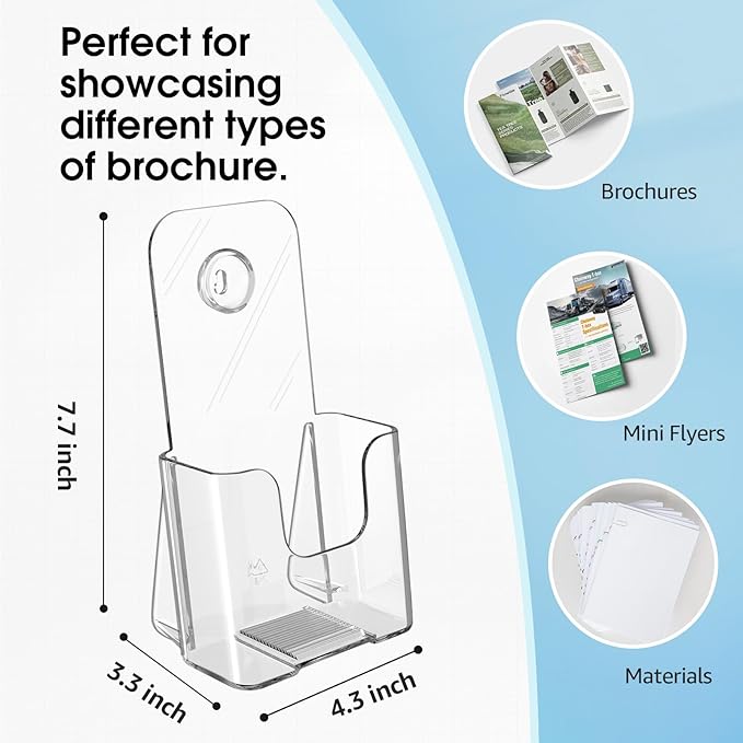 MaxGear Acrylic Brochure Holder, Trifold 4 inches Wide Plastic Literature Holder For Pamphlets, Flyers, Rack Cards,Wall Mount Clear Countertop Organizer Display Stand, Office or Home Use, 12 Pack