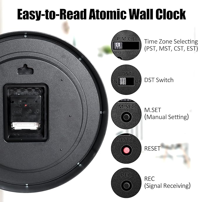 Geevon 14 Inch Atomic Wall Clock - Self-Setting Analog Clock with Automatic Time Sync - Battery Operated for Home Office School - Silver Frame