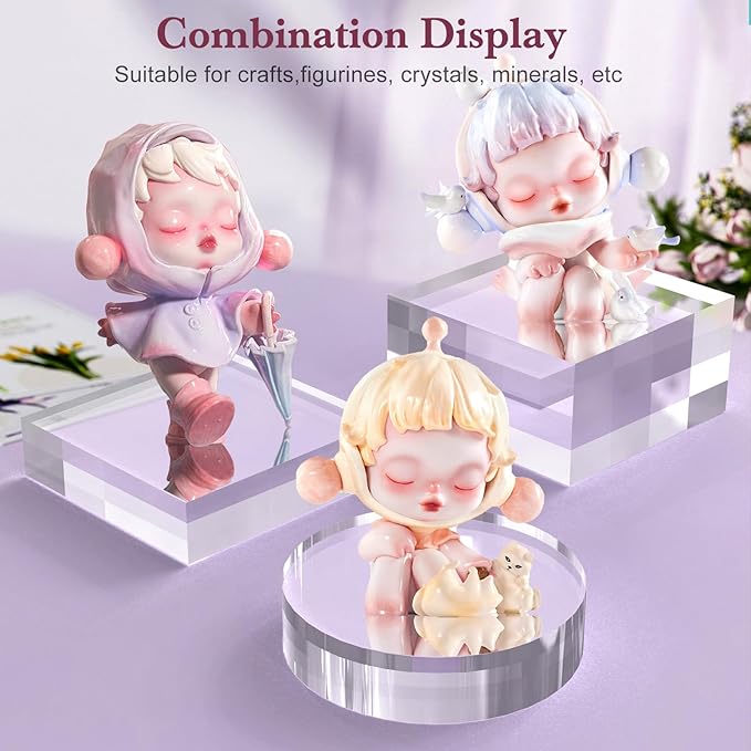 Acrylic Base Stand 4 Pieces Acrylic Blocks for Display 4 X 4 X 1 Inch Clear Polished Block Square Cube Riser Display Pedestal Stands for Jewelry Perfume Ring Collection Props Cake