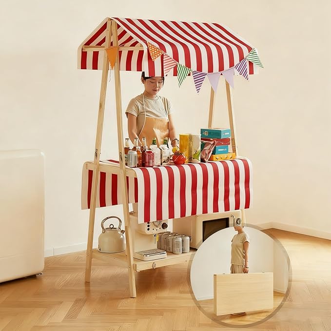 Movable Stall Display Stand, Foldable Vending Stand Kiosk Display Trolley with Canopy, Portable Food Cart, for Selling Snacks/Sweets/Toys, Multiple Colors(Green B,110 * 190cm)