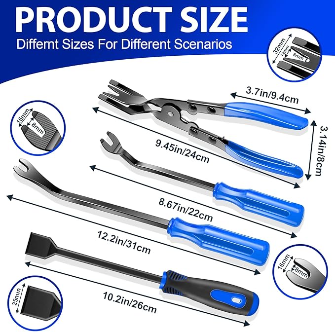 Keze 17 Pcs Hook and Pick Set Auto Trim Removal Tool Kit,Clip Plier Remover Tool Gasket Scraper Telescoping Magnetic Pickup Tool for Automotive Repair and Car Body Door Panel Fastener Removal
